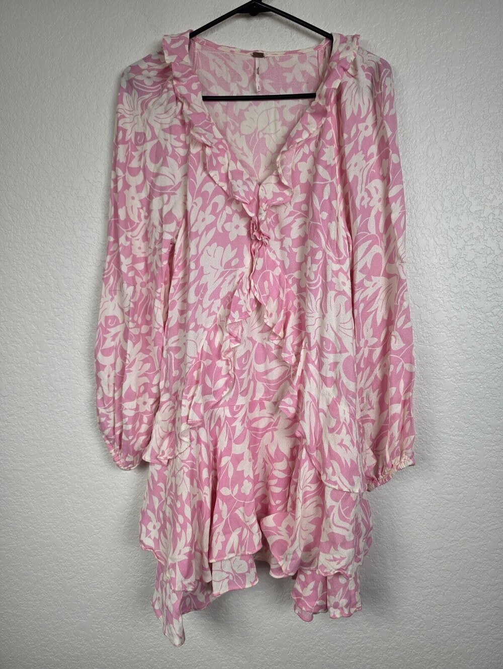 Free People Pink Floral Ruffle Dress Small